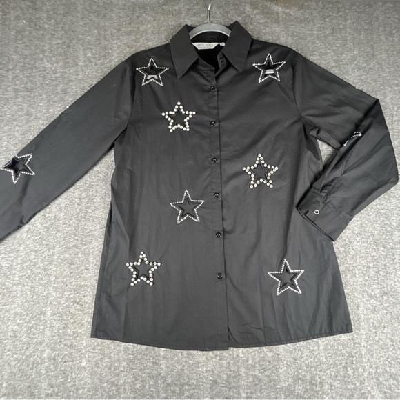 Black Star Embellished/ Embroidered Button Down Shirt Size S - Picture 2 of 12